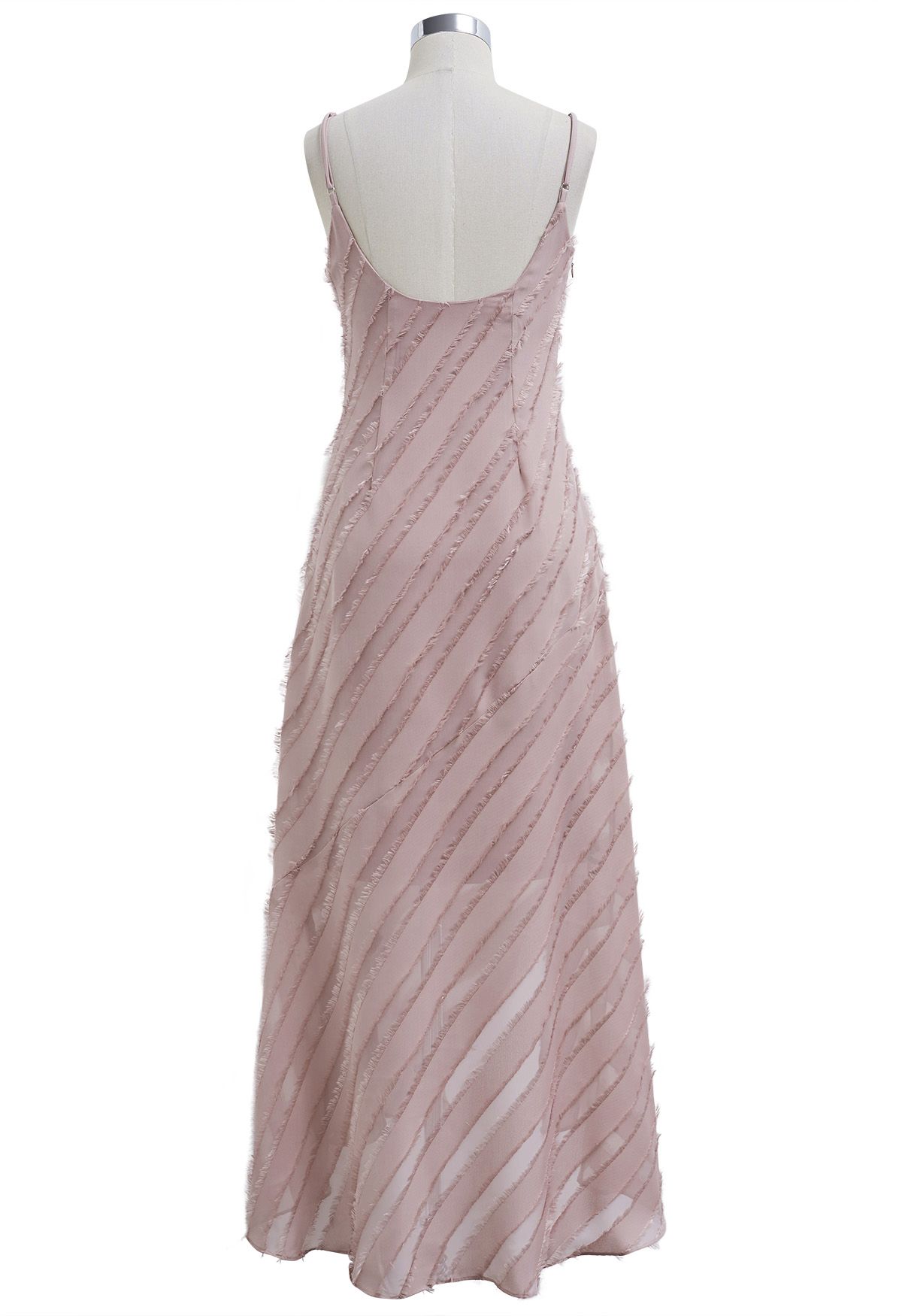 Fringed Stripe Split Cami Dress in Pink