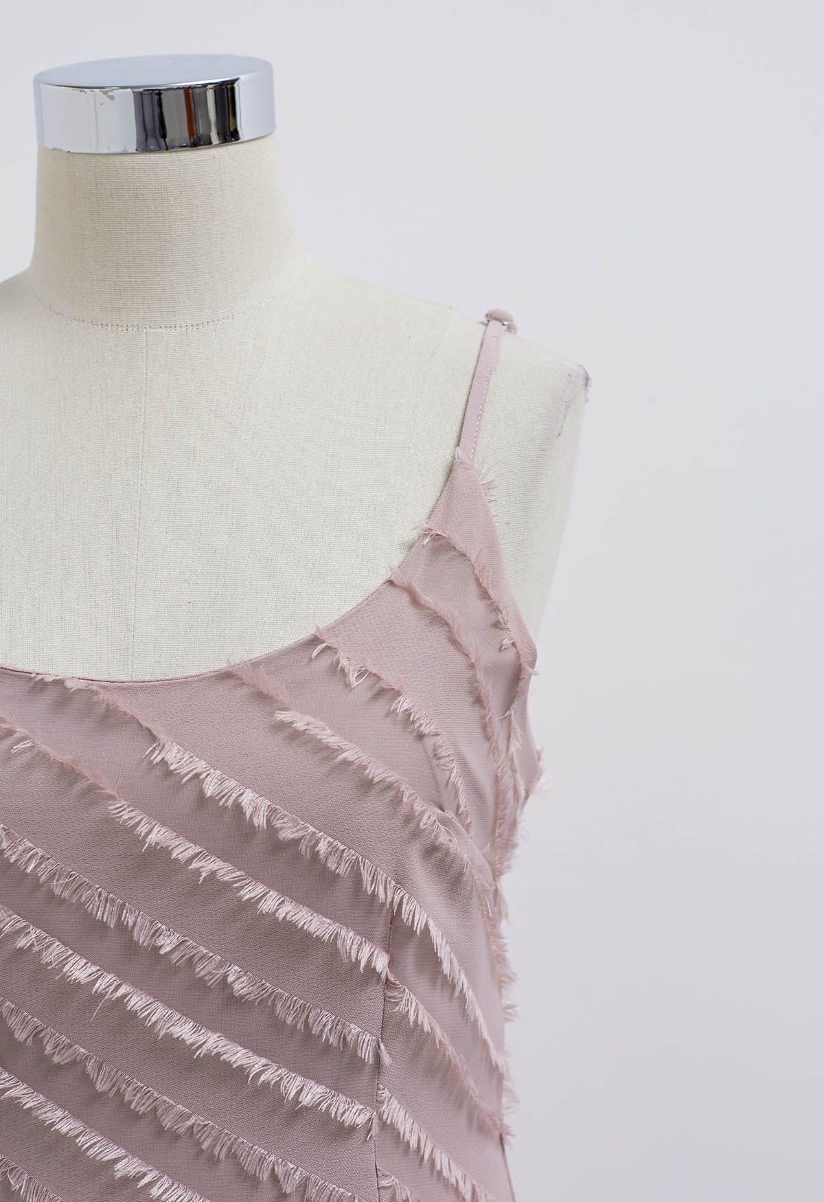 Fringed Stripe Split Cami Dress in Pink