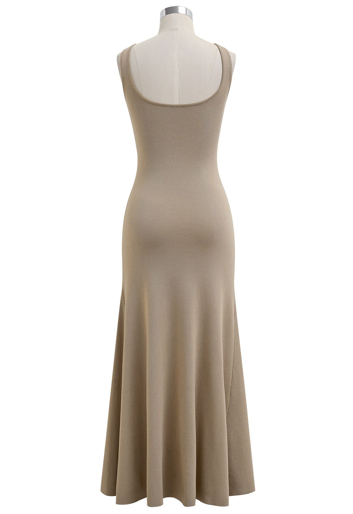 V-Neck Frill Hem Sleeveless Maxi Dress in Camel