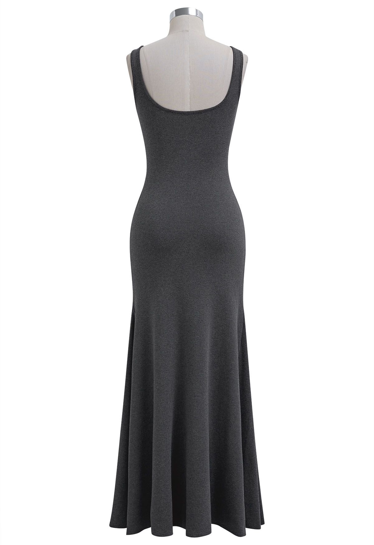 V-Neck Frill Hem Sleeveless Maxi Dress in Smoke