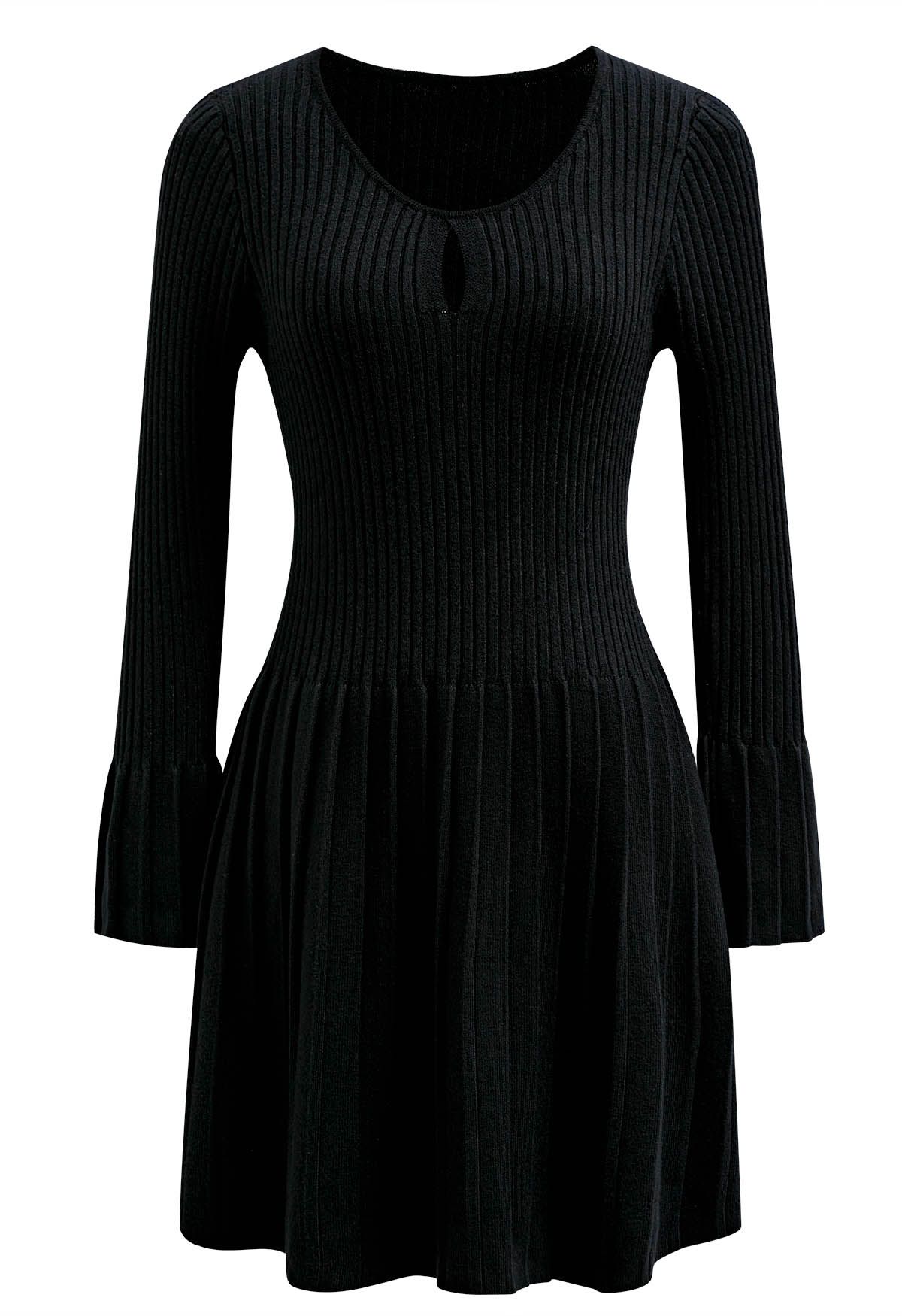 Fit-and-Flare Pleated Knit Mini Dress