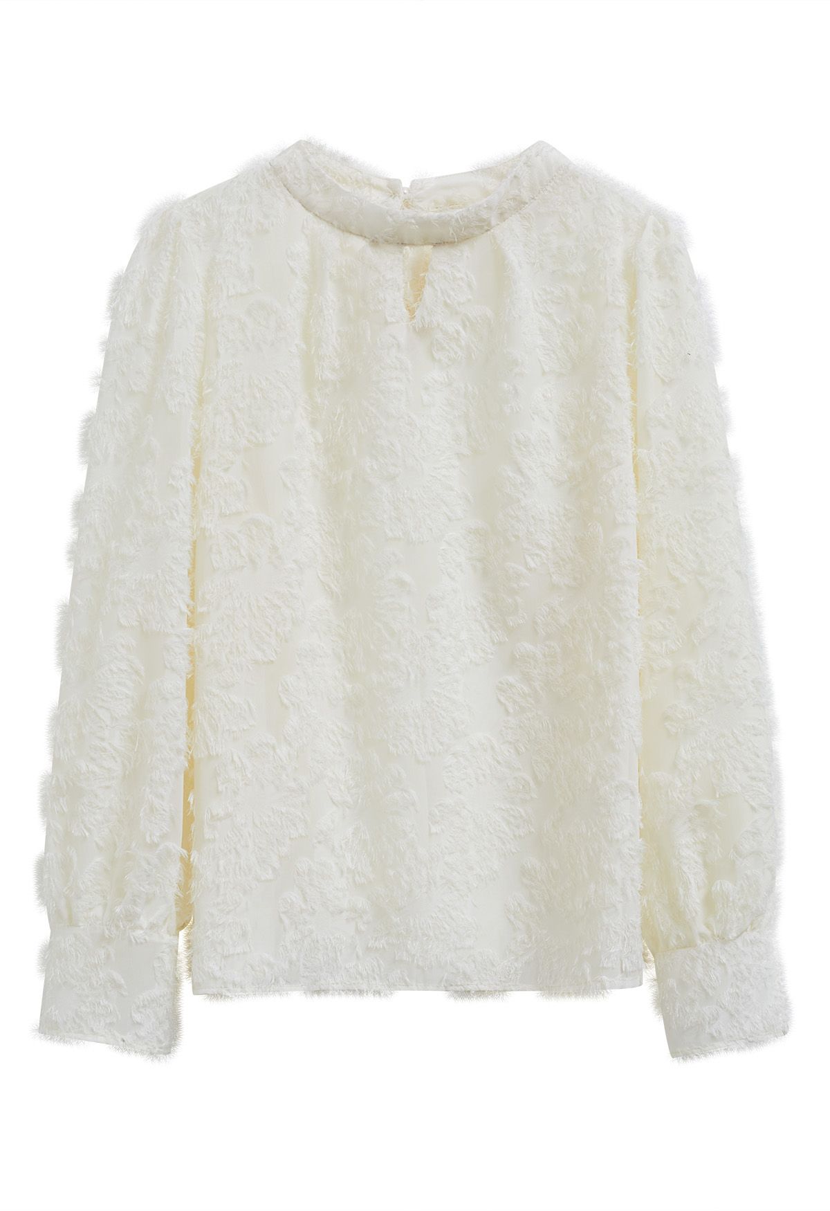 Fringed Floral Cutout Detail Top in Ivory