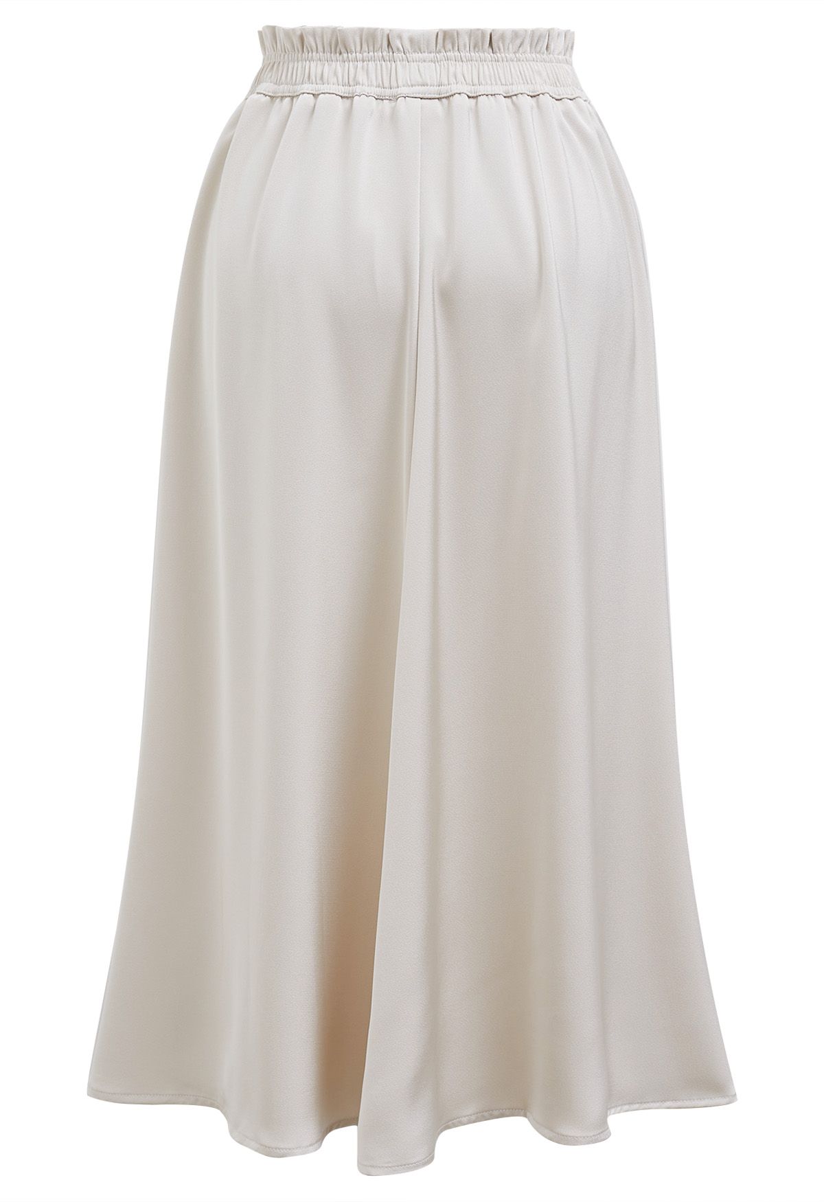 Satin High Waist Midi Skirt in Ivory