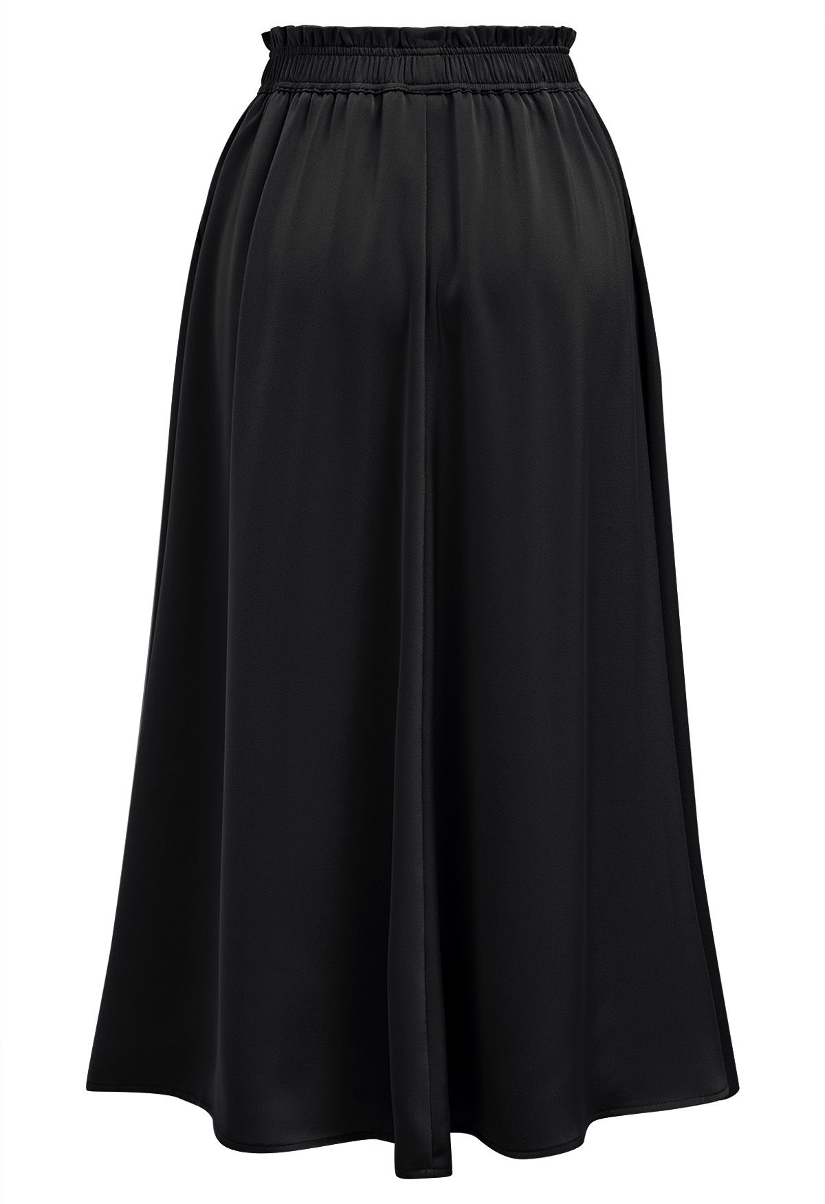Satin High Waist Midi Skirt in Black