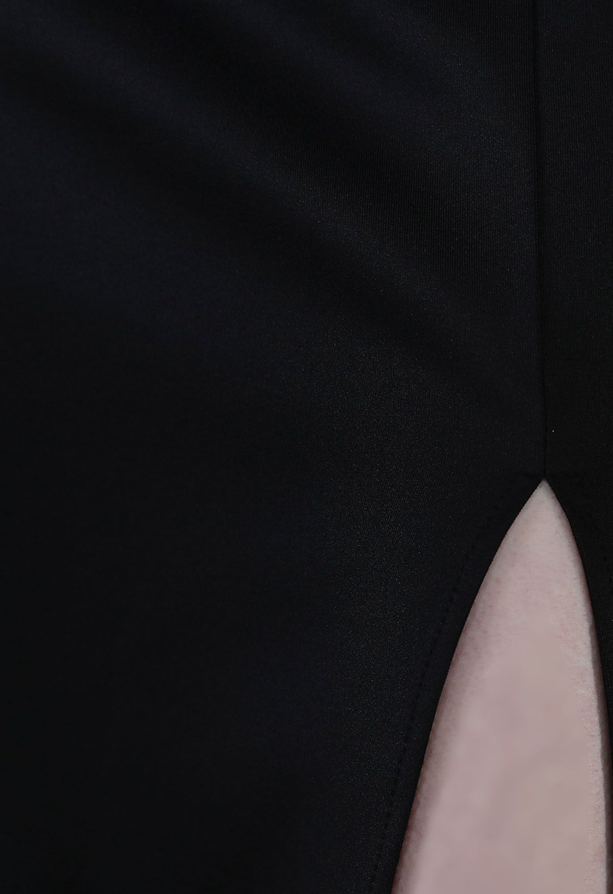 Beaded Mesh Patchwork Split Cami Gown in Black