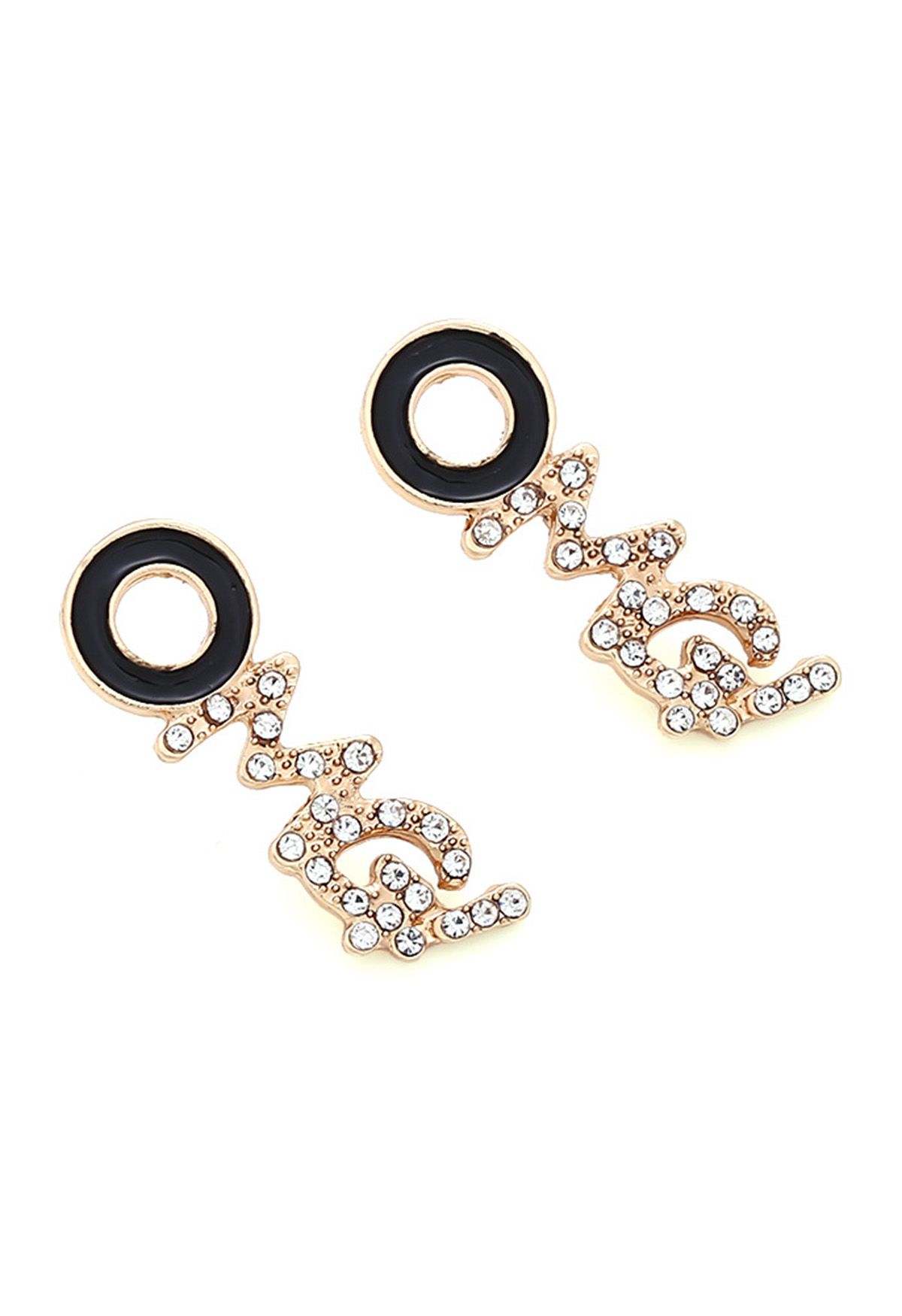 Rhinestone Inserted Letters Earrings in Black