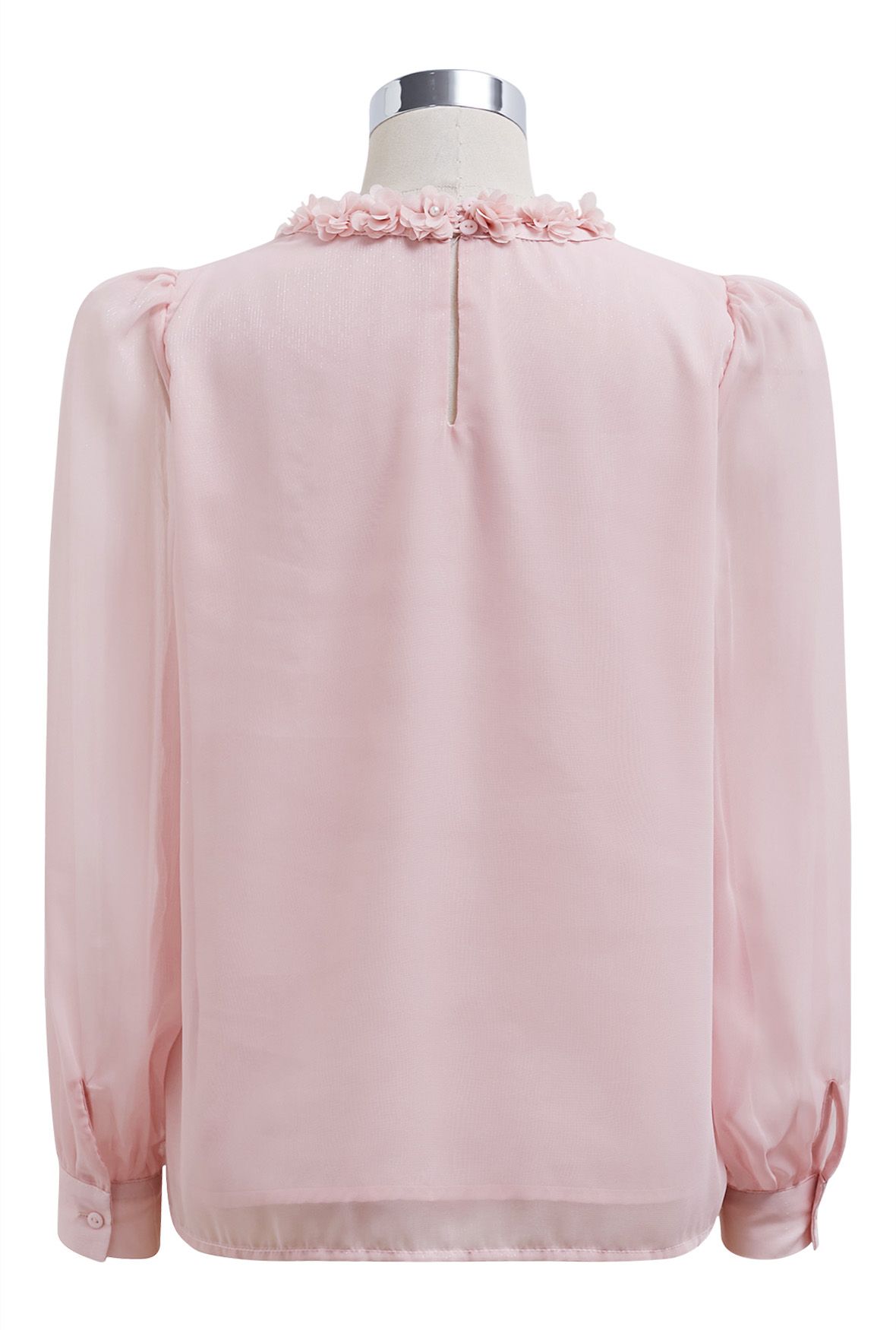 3D Petal Neckline Semi-Sheer Top in Pink