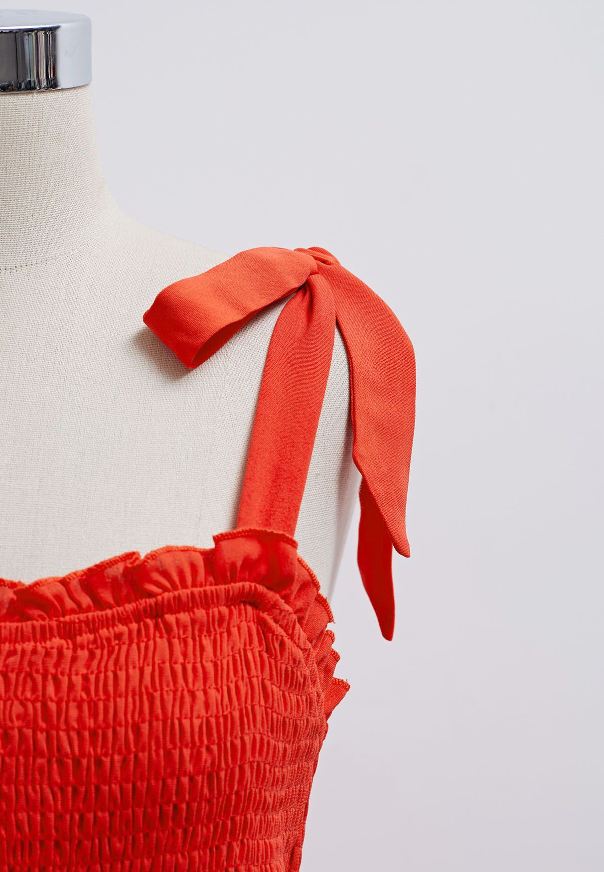 Irregular Ruffle Hem Tie-Strap Midi Dress in Orange