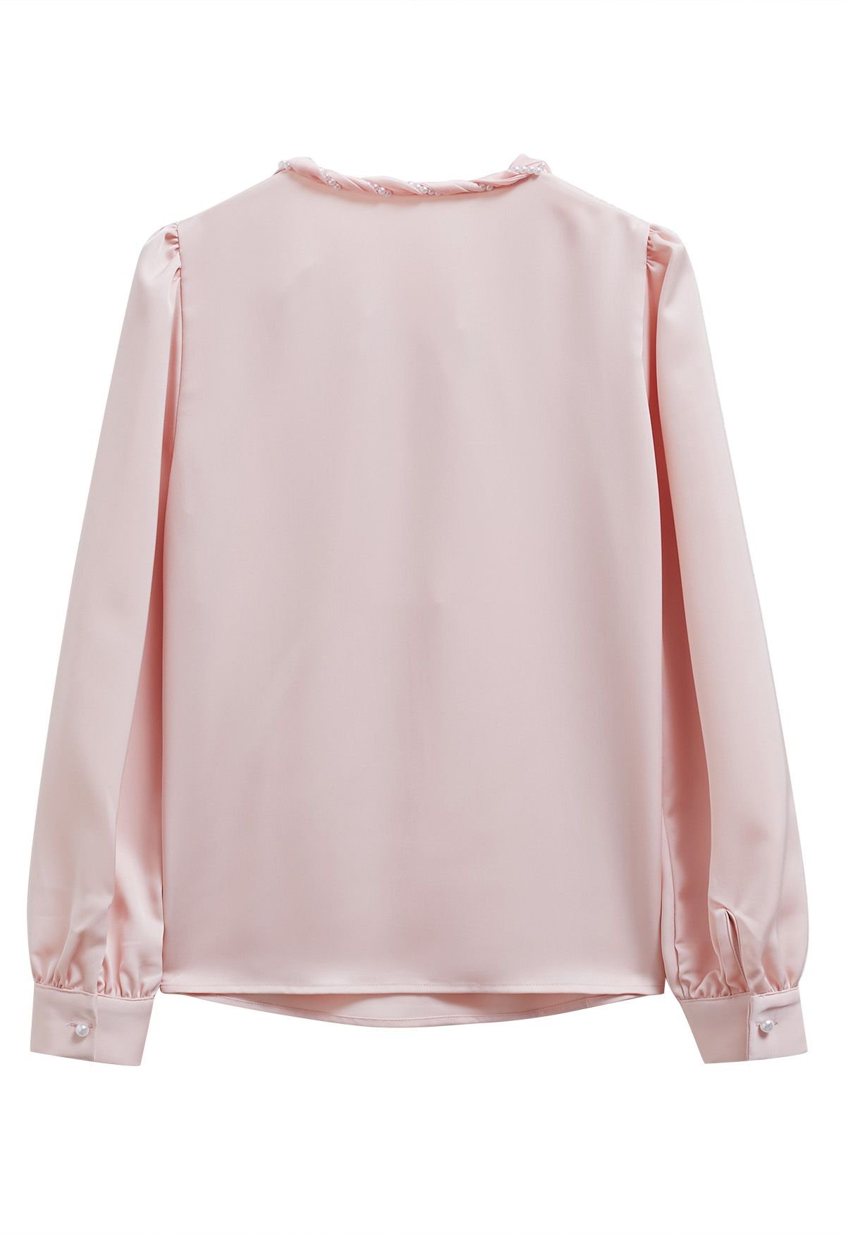 Pearly Neckline Side Bowknot Satin Top in Pink