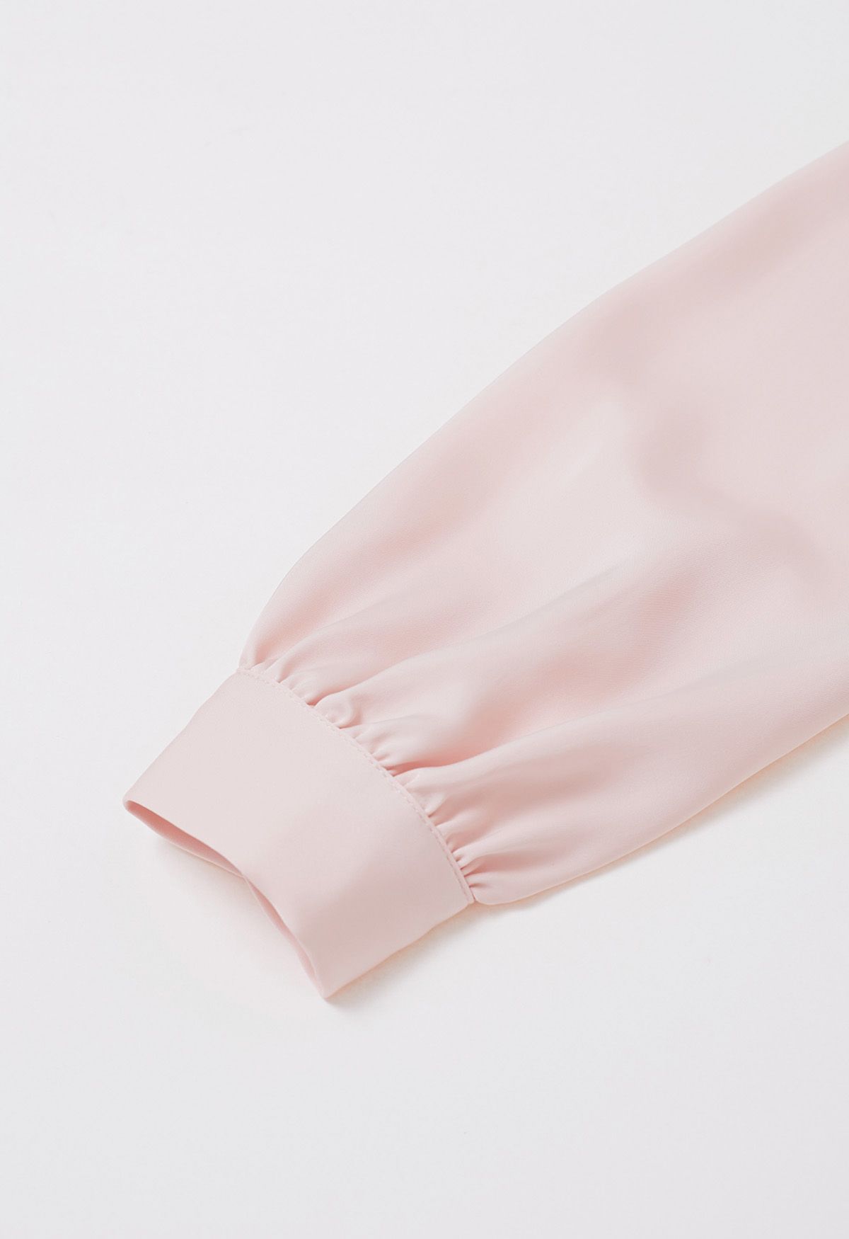 Pearly Neckline Side Bowknot Satin Top in Pink