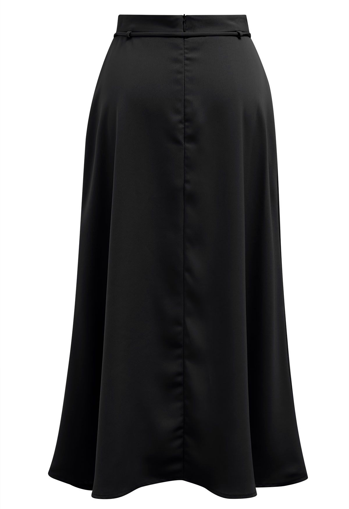 Glam Tie-Waist Midi Skirt in Black