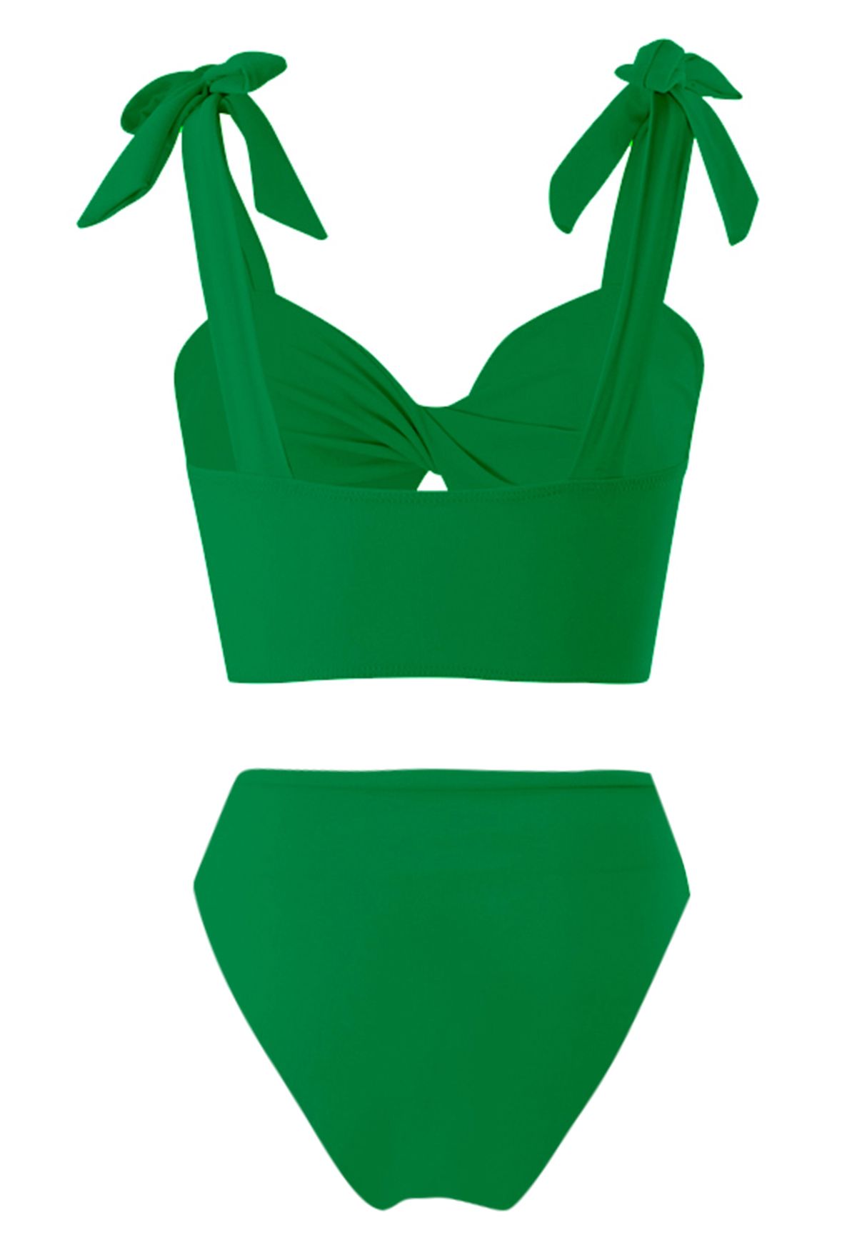 Tie-Shoulder Twist Cutout Bikini Set in Green