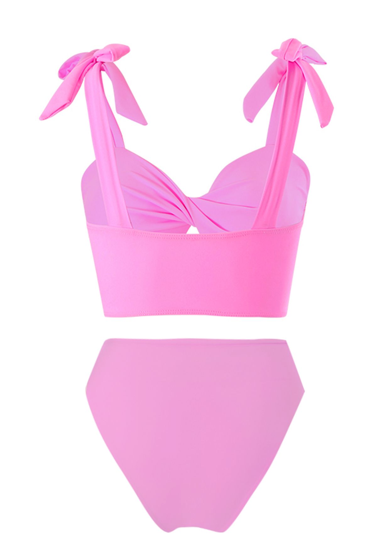 Tie-Shoulder Twist Cutout Bikini Set in Pink