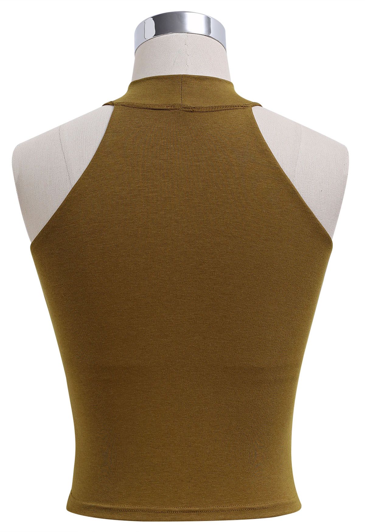 Solid Halter Neck Crop Top in Camel