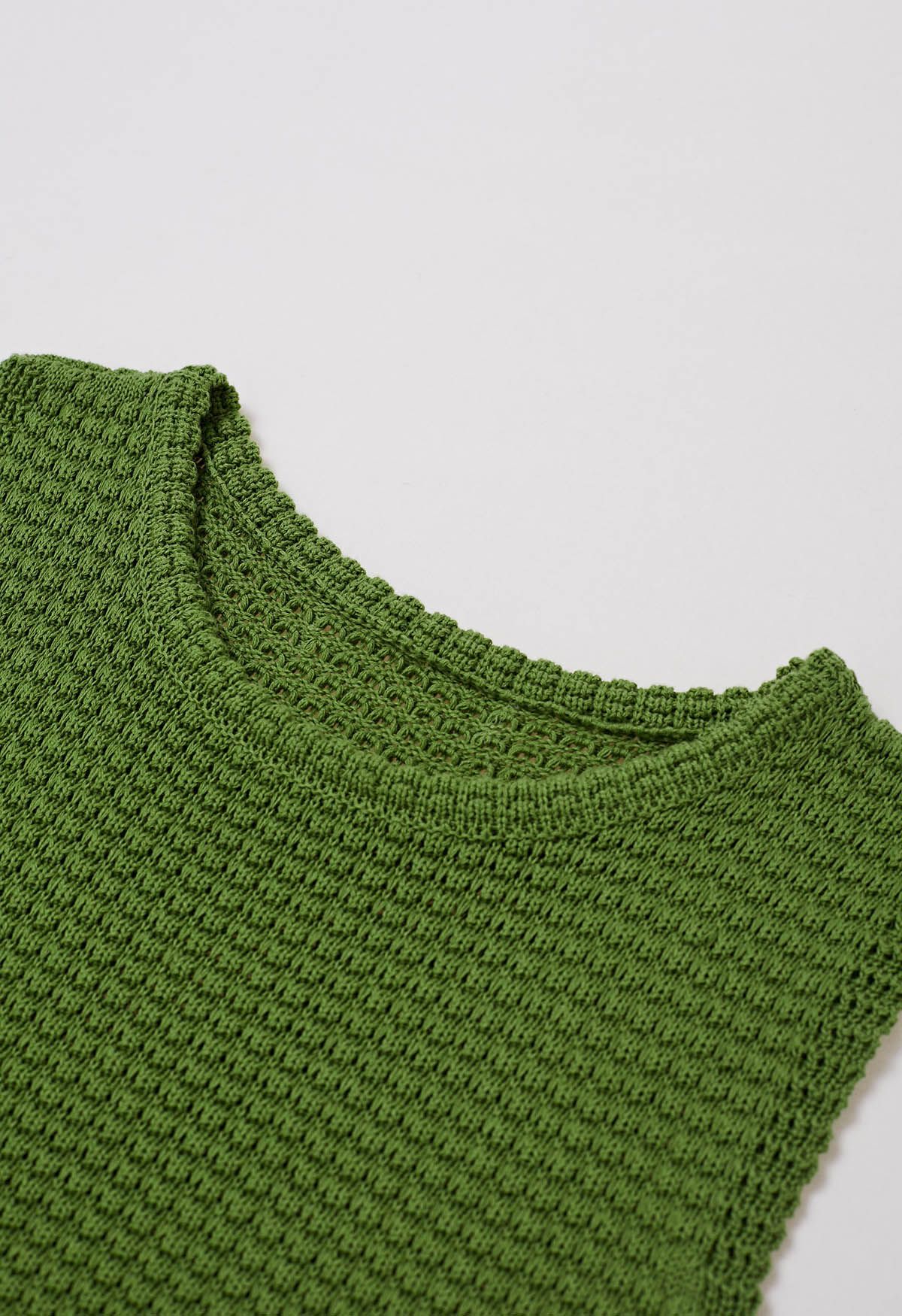 Solid Color Openwork Knit Sleeveless Top in Green