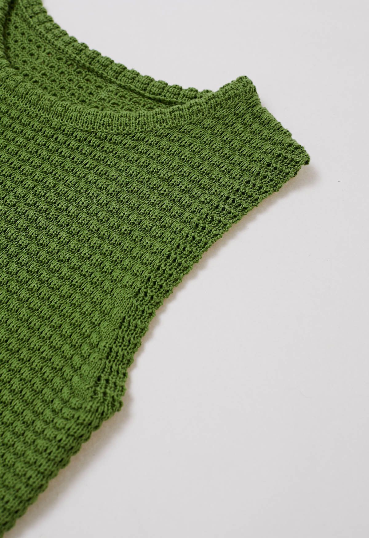 Solid Color Openwork Knit Sleeveless Top in Green