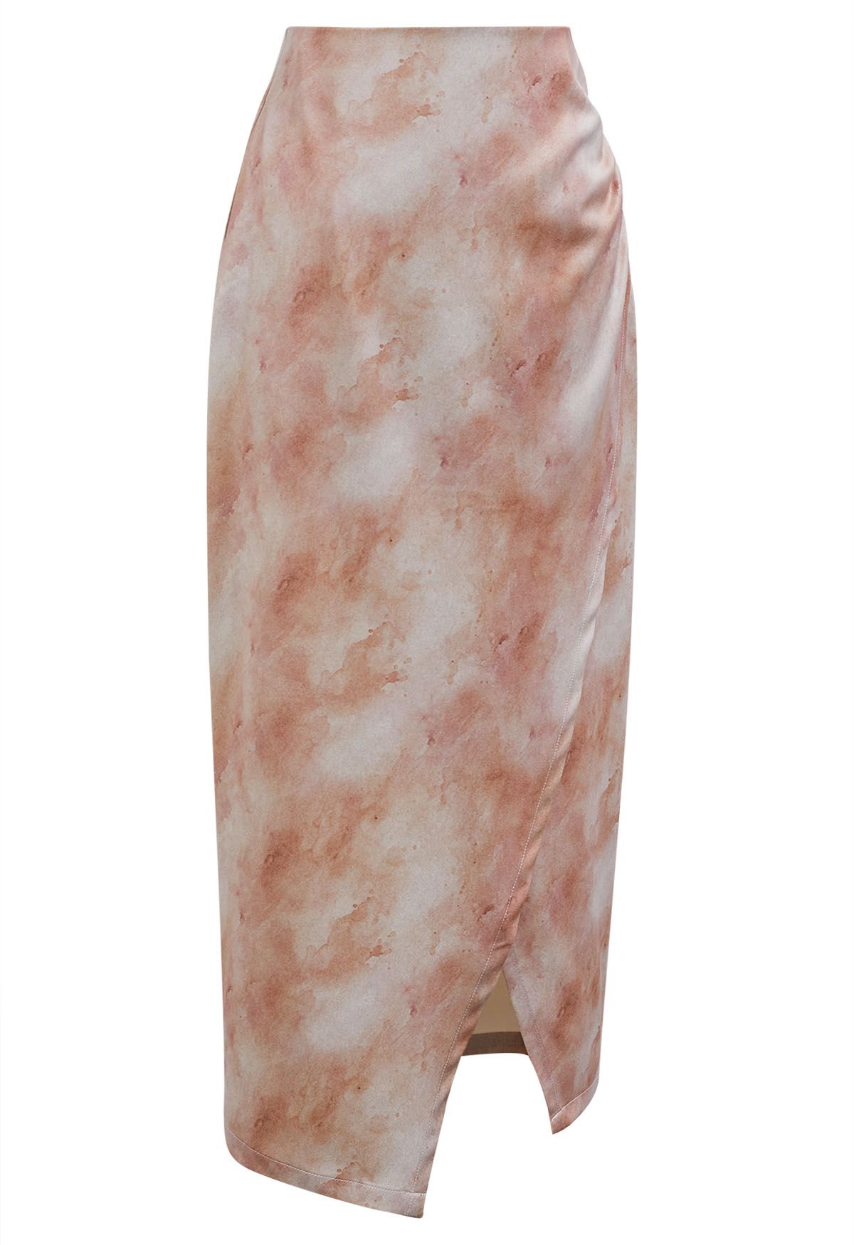 Tie Dye Asymmetric Front Slit Skirt in Coral