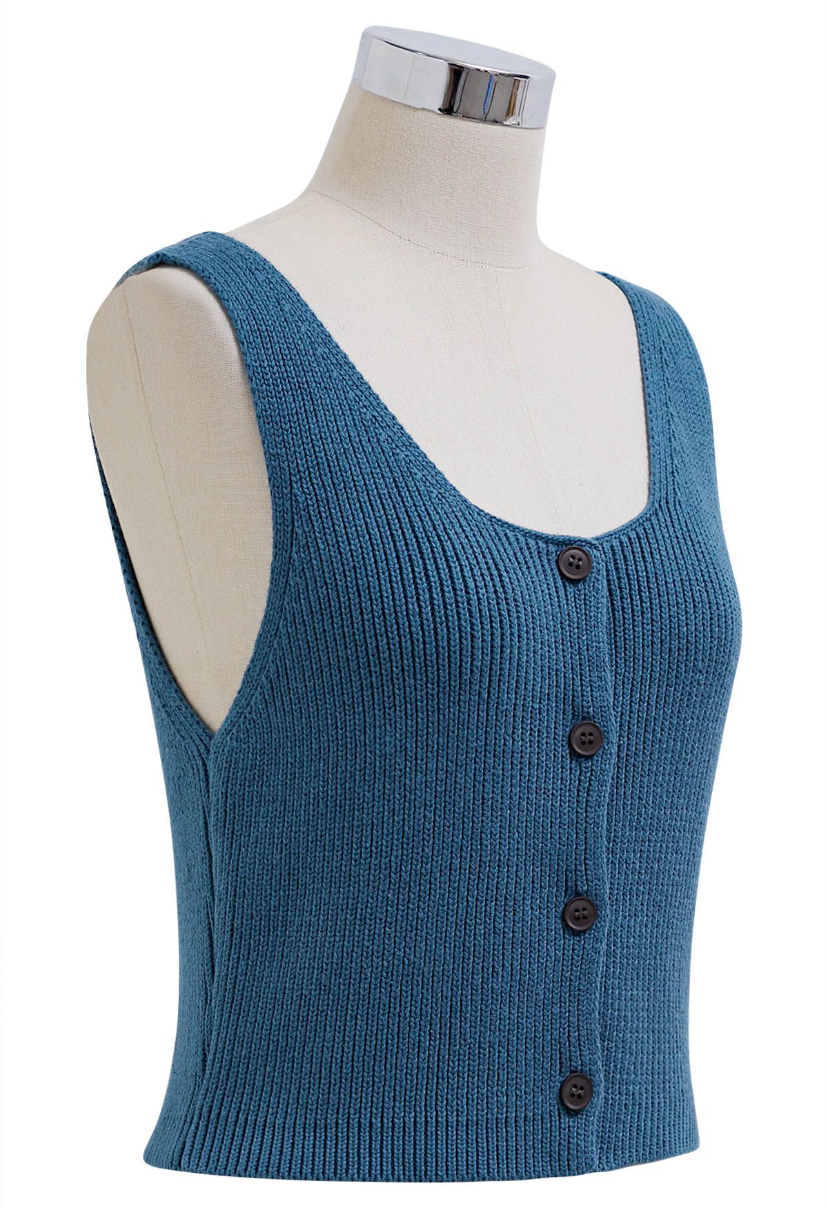 Button Down Sleeveless Knit Crop Top in Teal