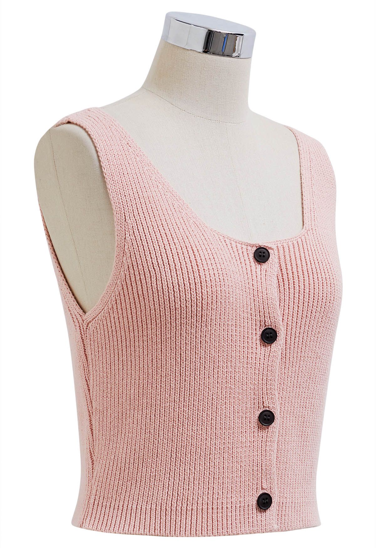 Button Down Sleeveless Knit Crop Top in Pink