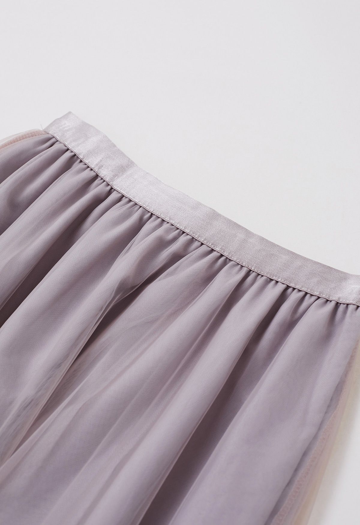 Piping Hem Mesh Tulle Midi Skirt in Pink