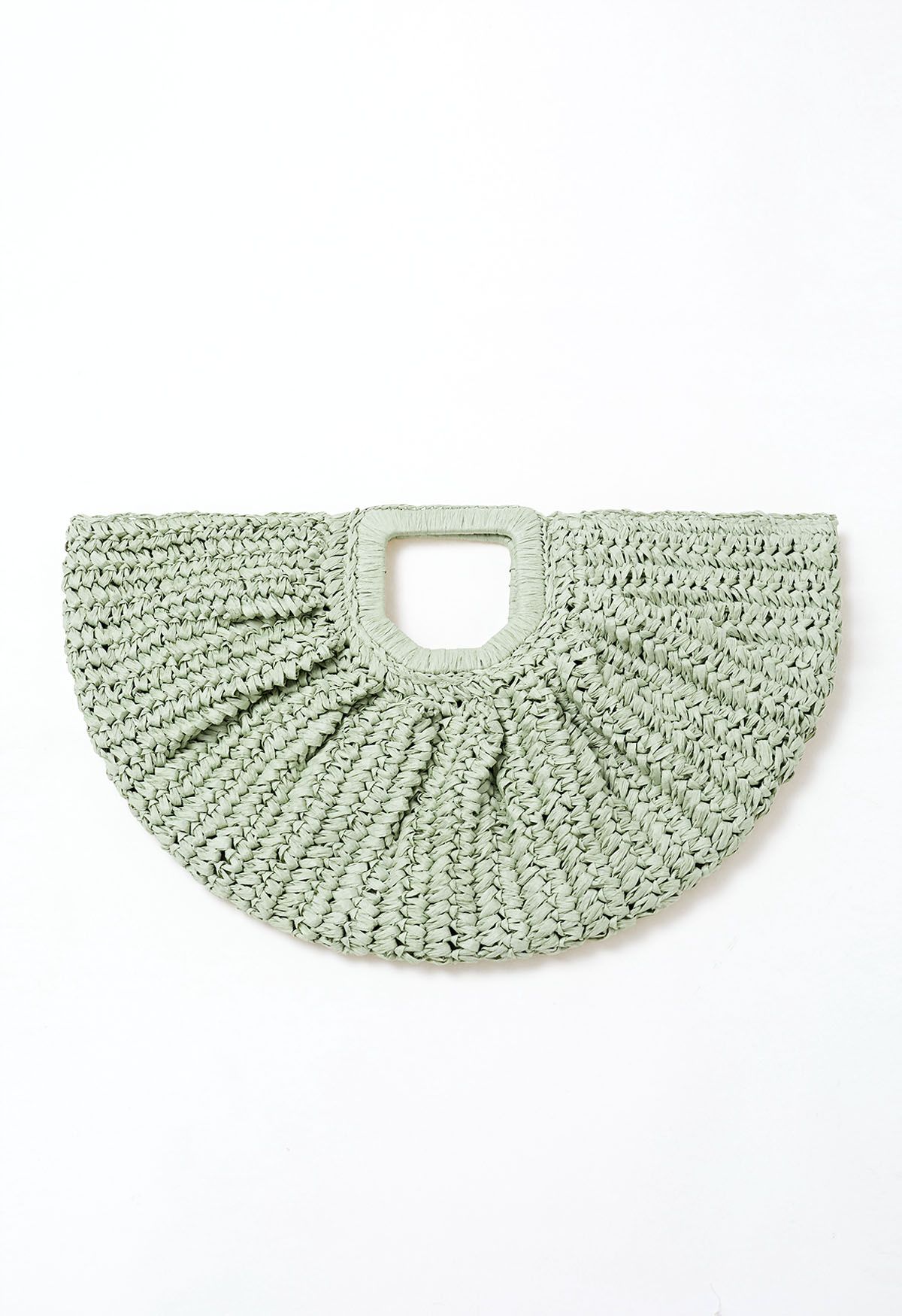 Semicircle Woven Straw Handbag in Green