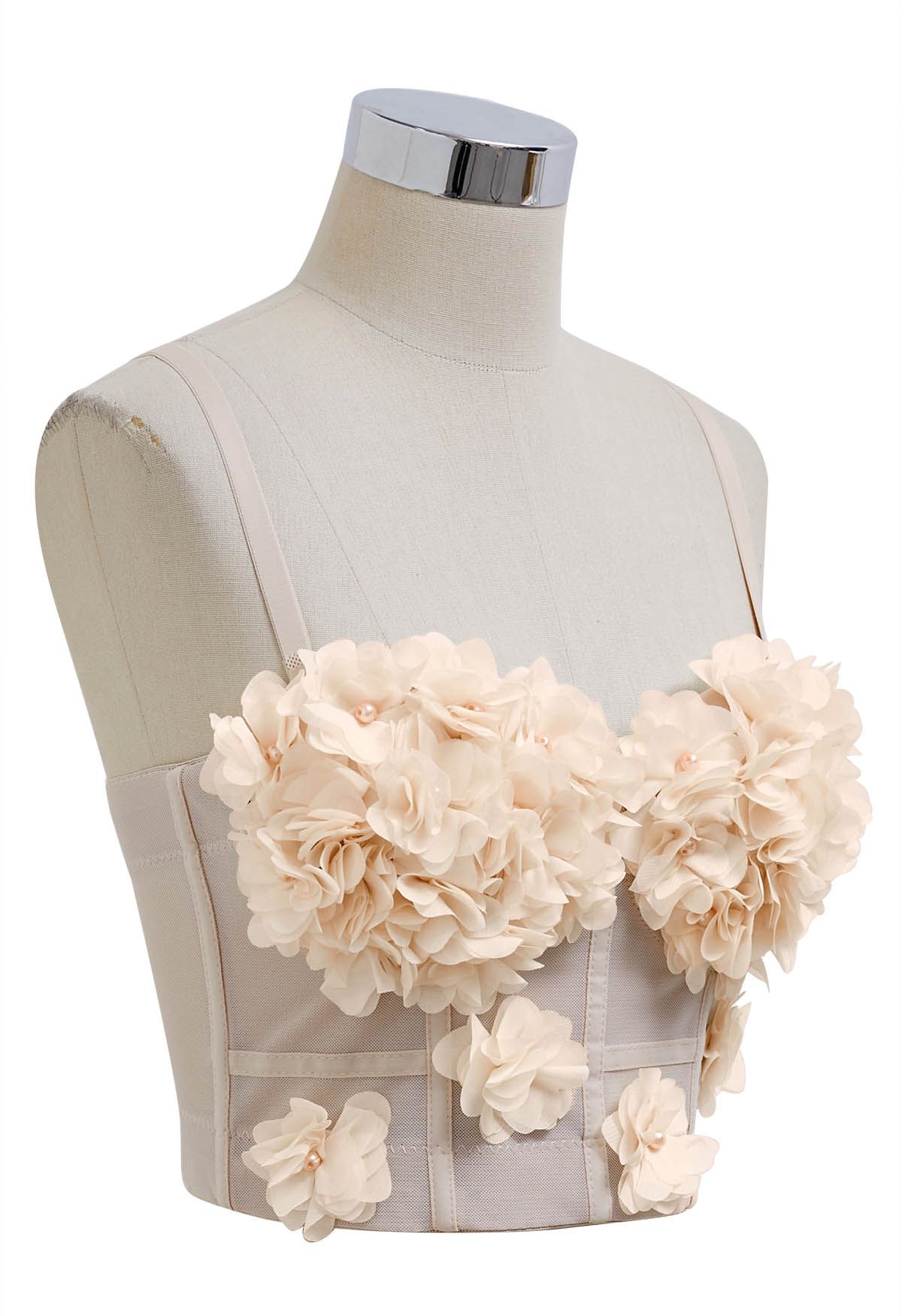 Pearly Petal Bustier Crop Top in Apricot