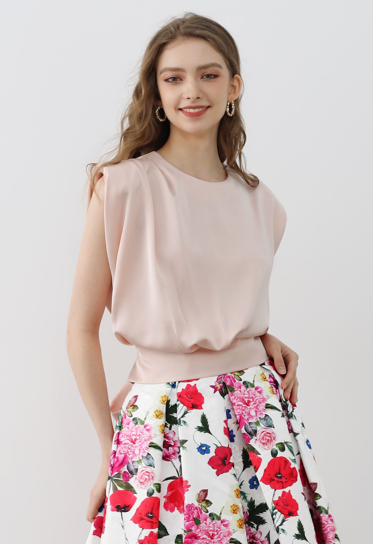 Satin Tie Back Sleeveless Top in Pink