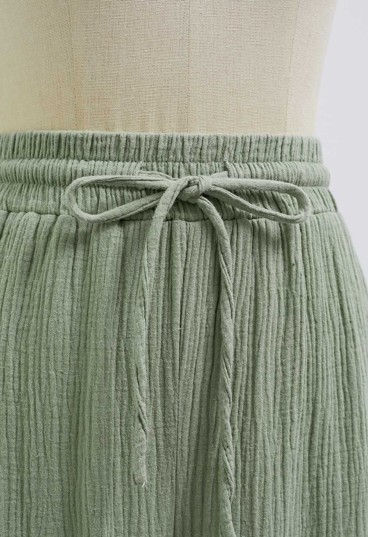 Lightweight Cotton Drawstring Pants in Pea Green