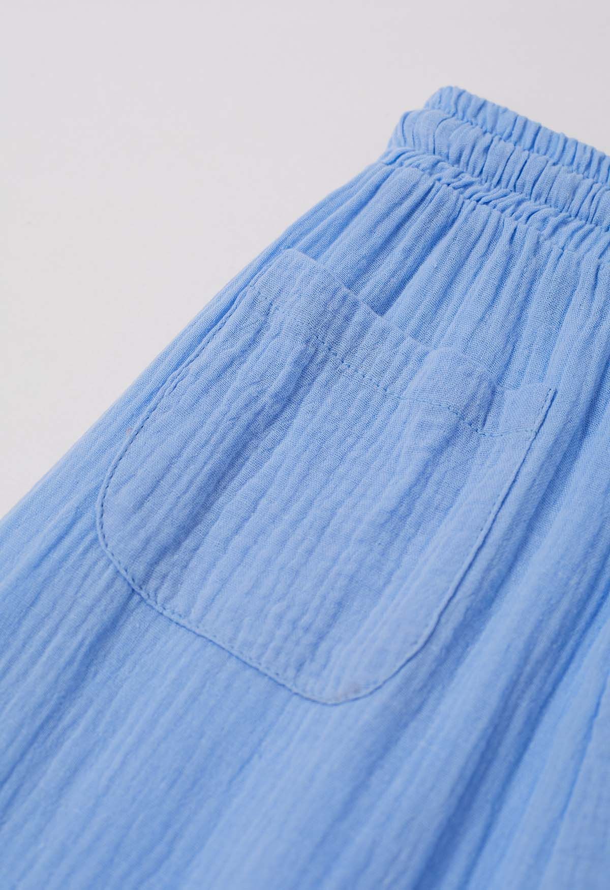 Lightweight Cotton Drawstring Pants in Blue