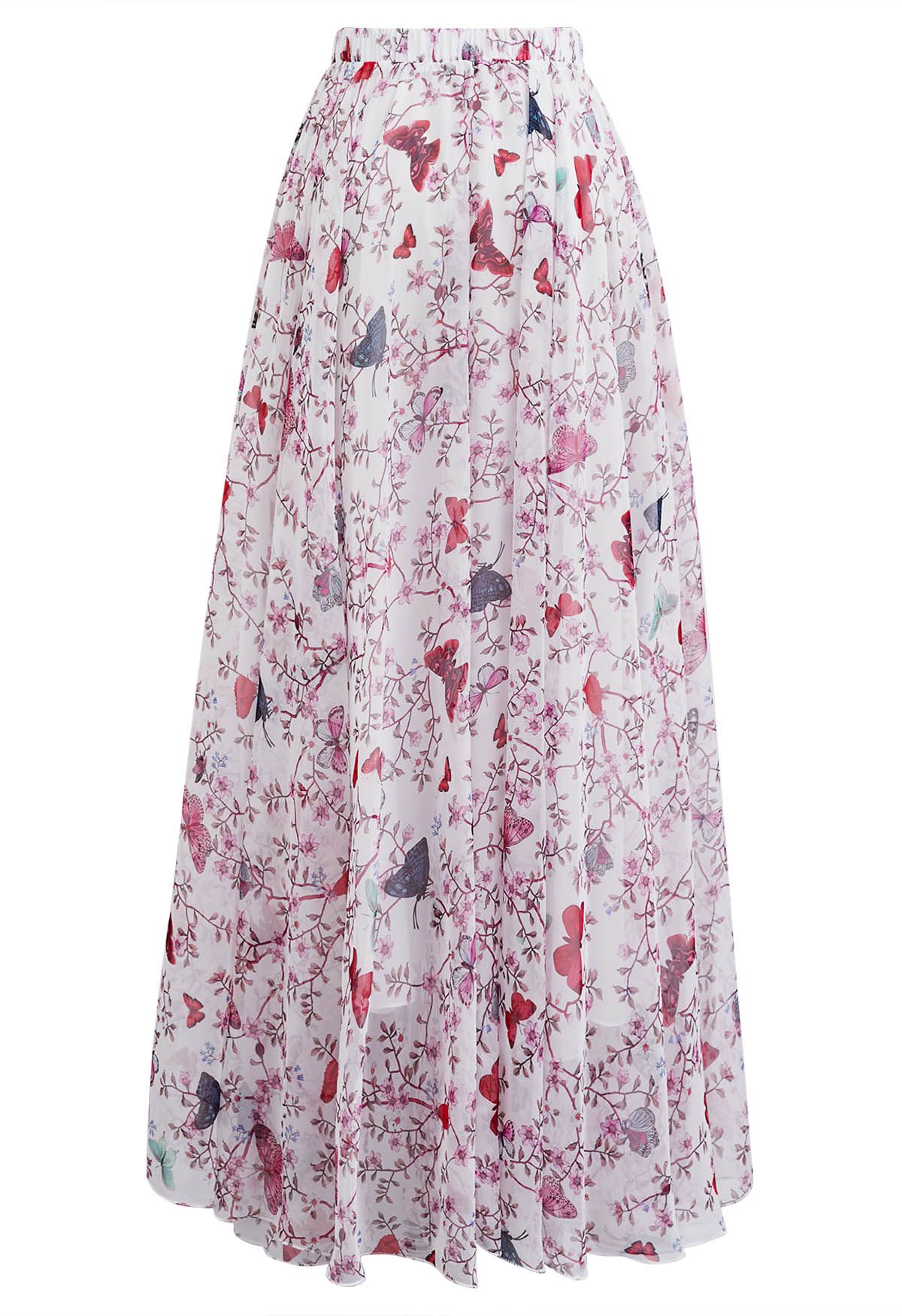 Butterfly Floral Chiffon Maxi Skirt