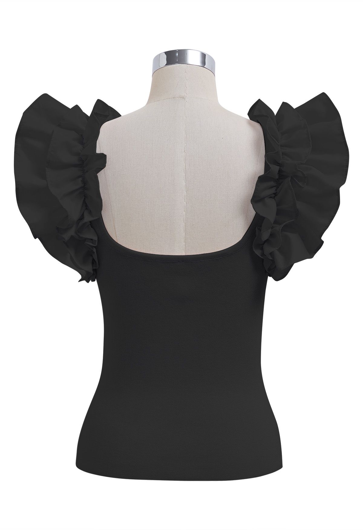 Romantic Ruffle Shoulder Knit Top in Black