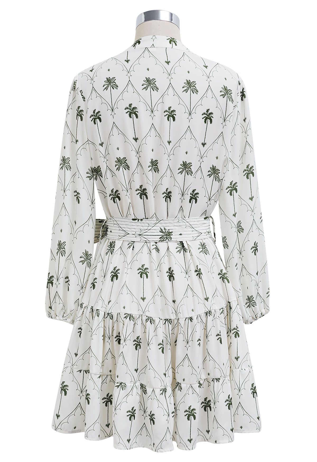 Palm Tree Print V-Neck Mini Dress