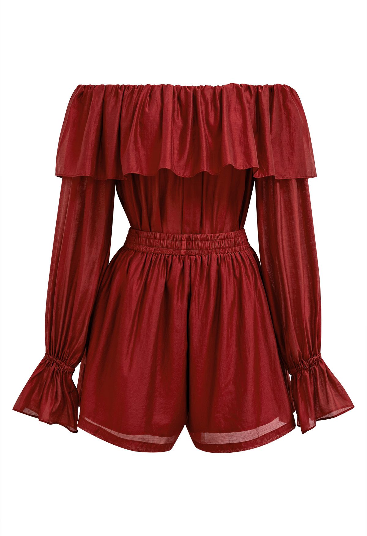 Breezy Off-Shoulder Top and Shorts Set in Red