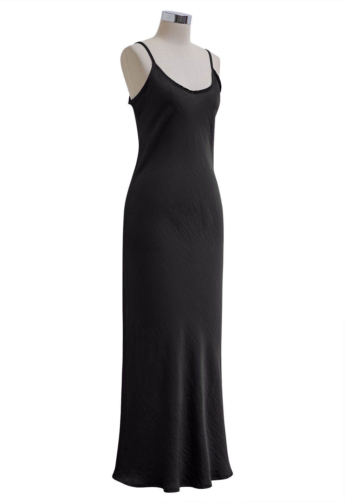 Texture Satin Backless Maxi Dress in Black