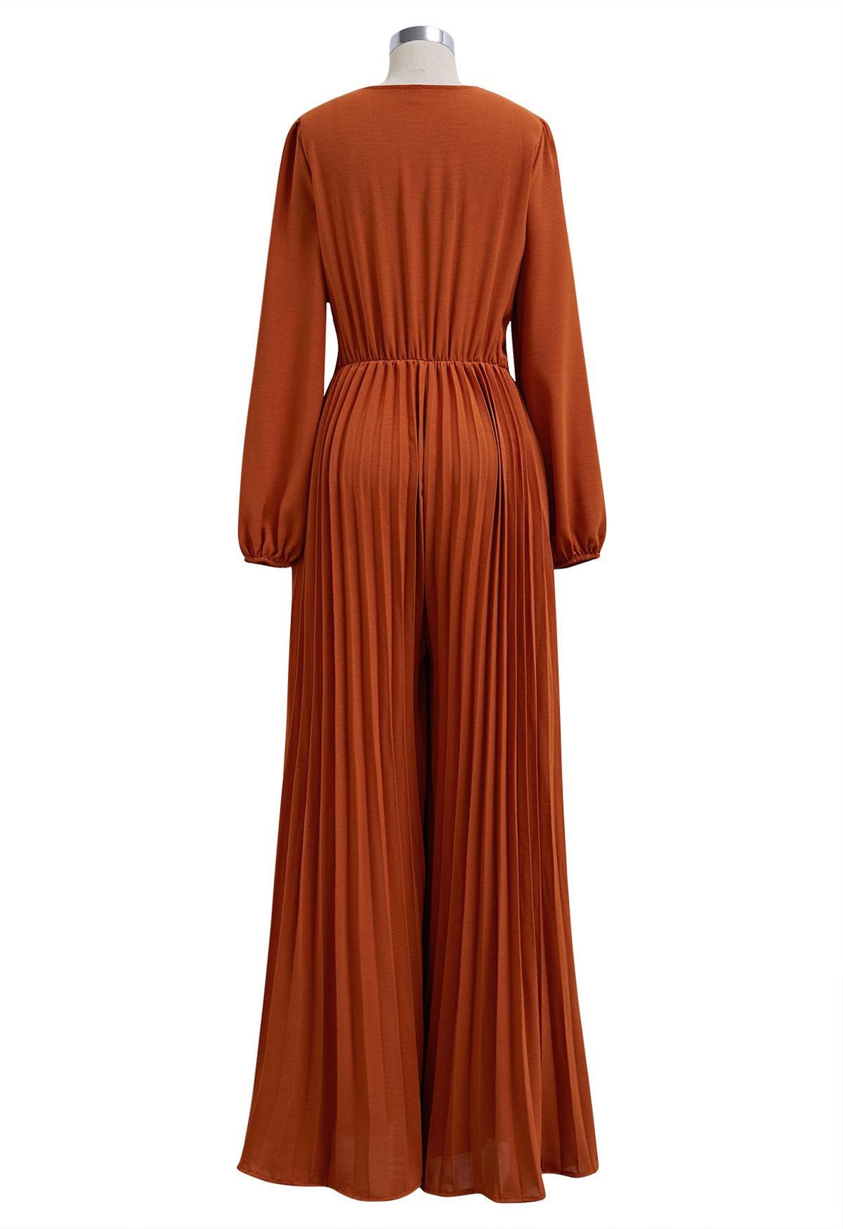 Sash Adorned Wide Leg Pleated Jumpsuit in Orange