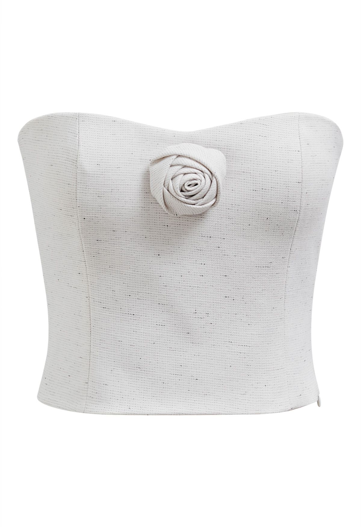 3D Rose Shirred Back Tube Top in Ivory