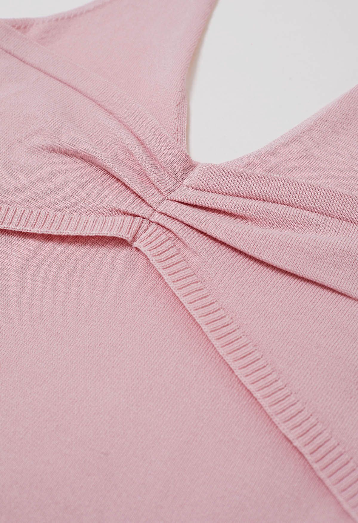 Pintuck Detail Halter Knit Top in Pink