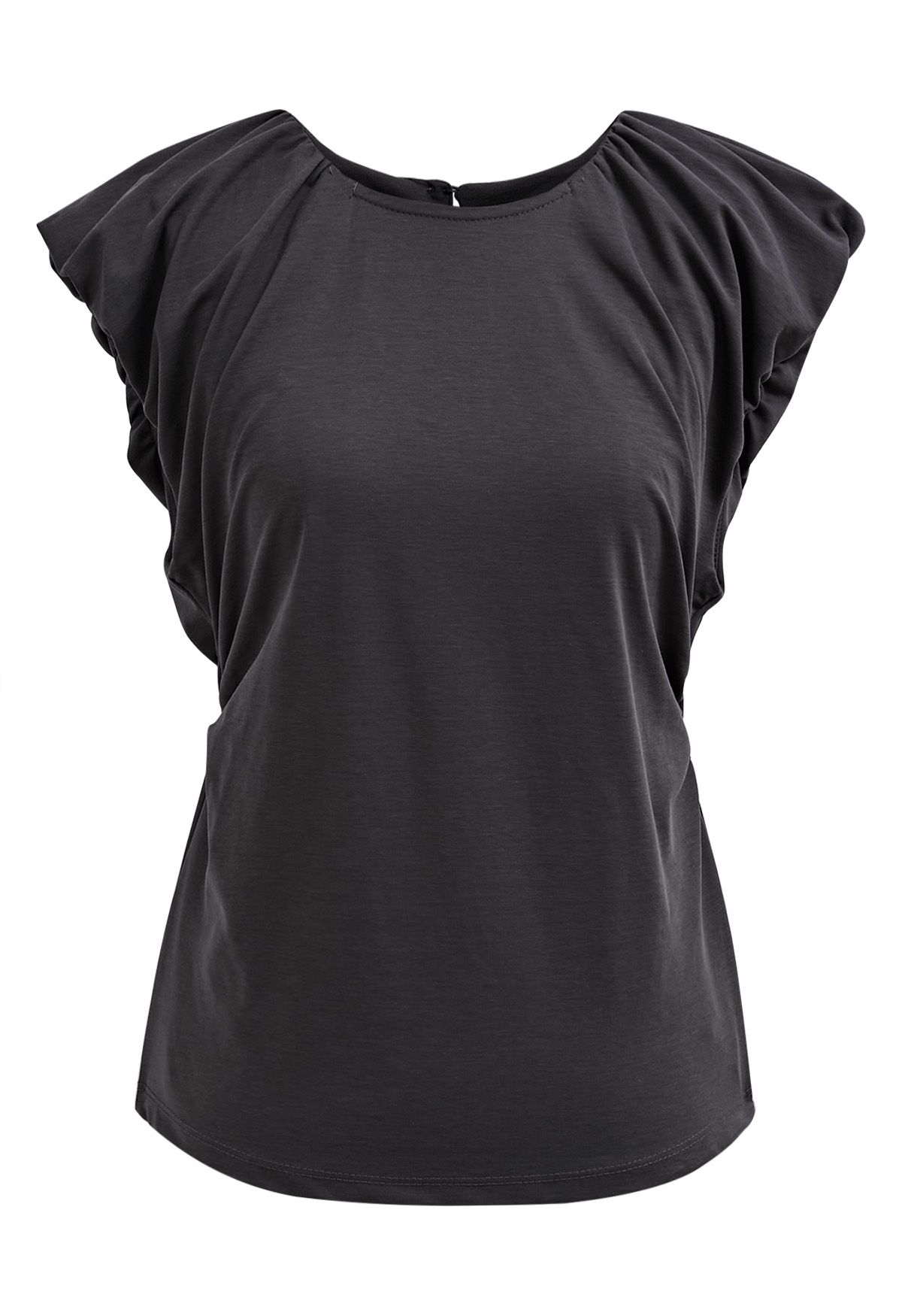 Cutout Back Ruched Detail Sleeveless Top in Smoke