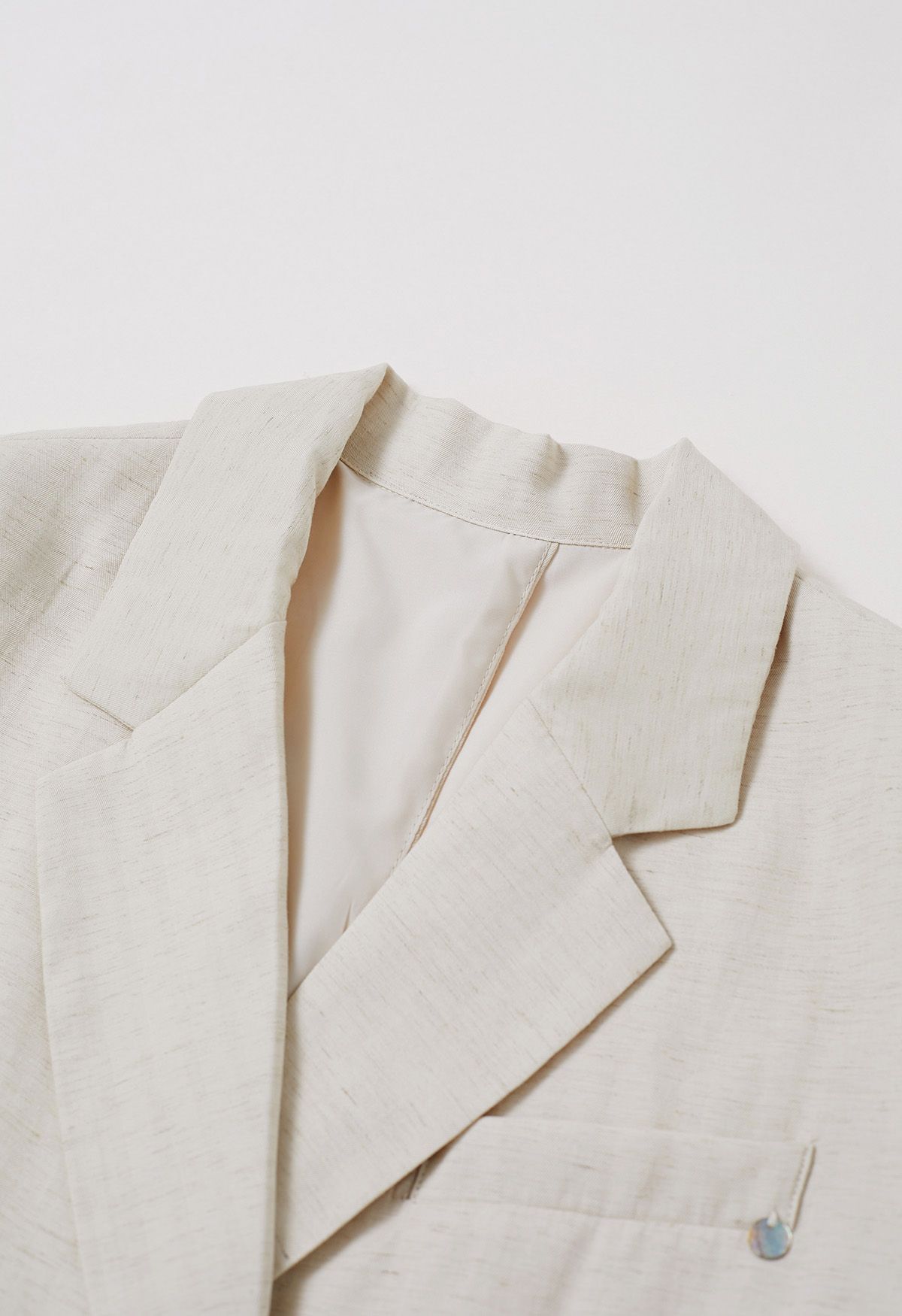 Slit Back Short Sleeve Linen-Blend Blazer in Ivory