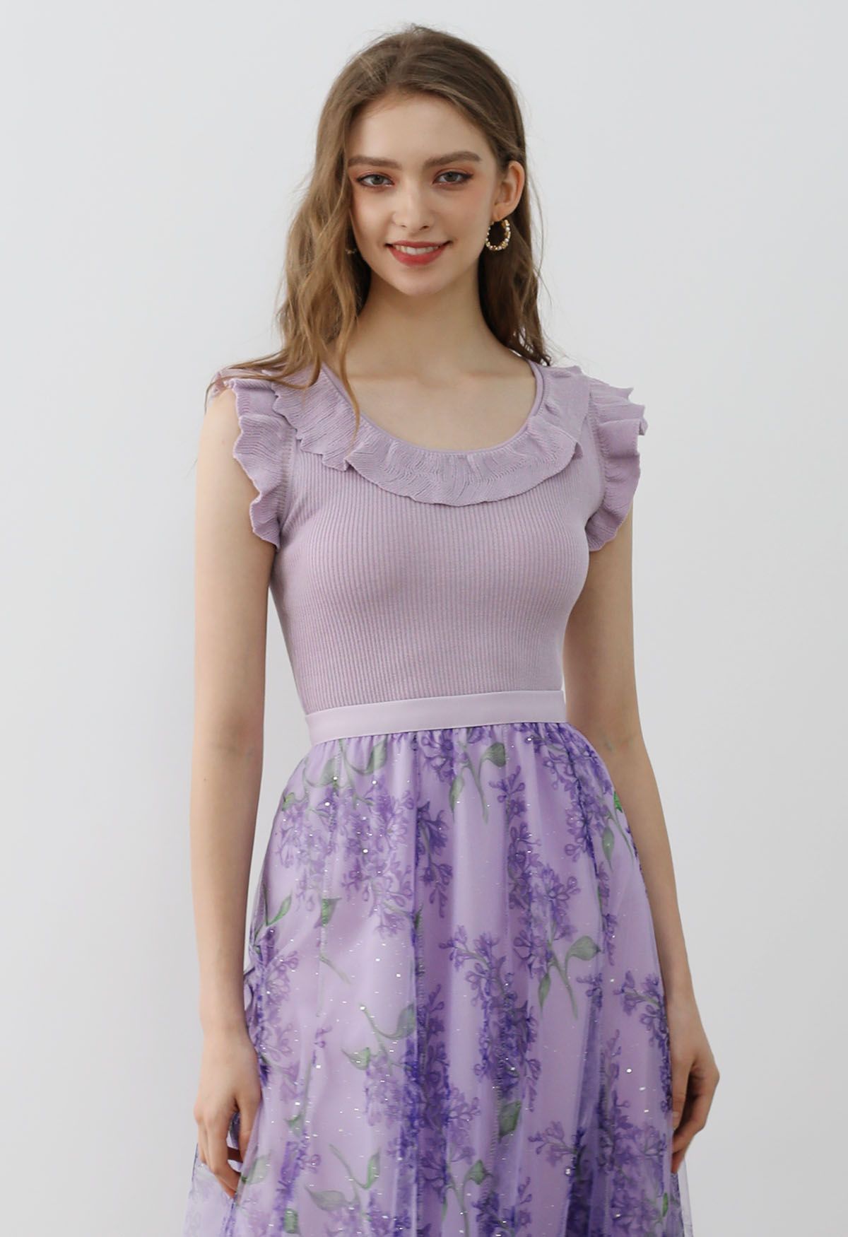 Ethereal Ruffle Sleeveless Knit Top in Lilac