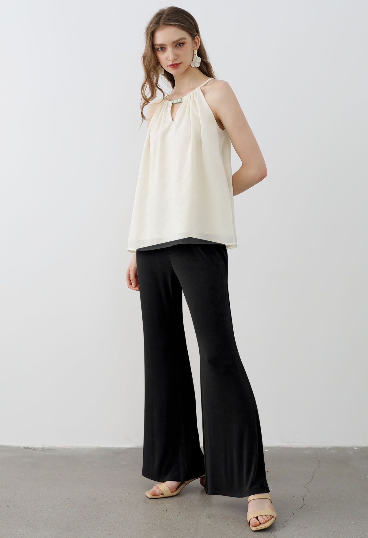 Relaxed Fit Flare Hem Pants in Black