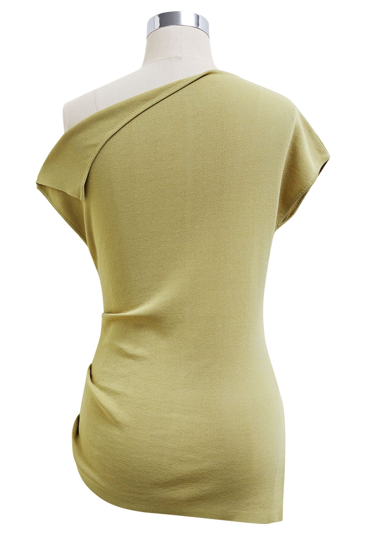 Asymmetric Folded Collar Knit Top in Pistachio