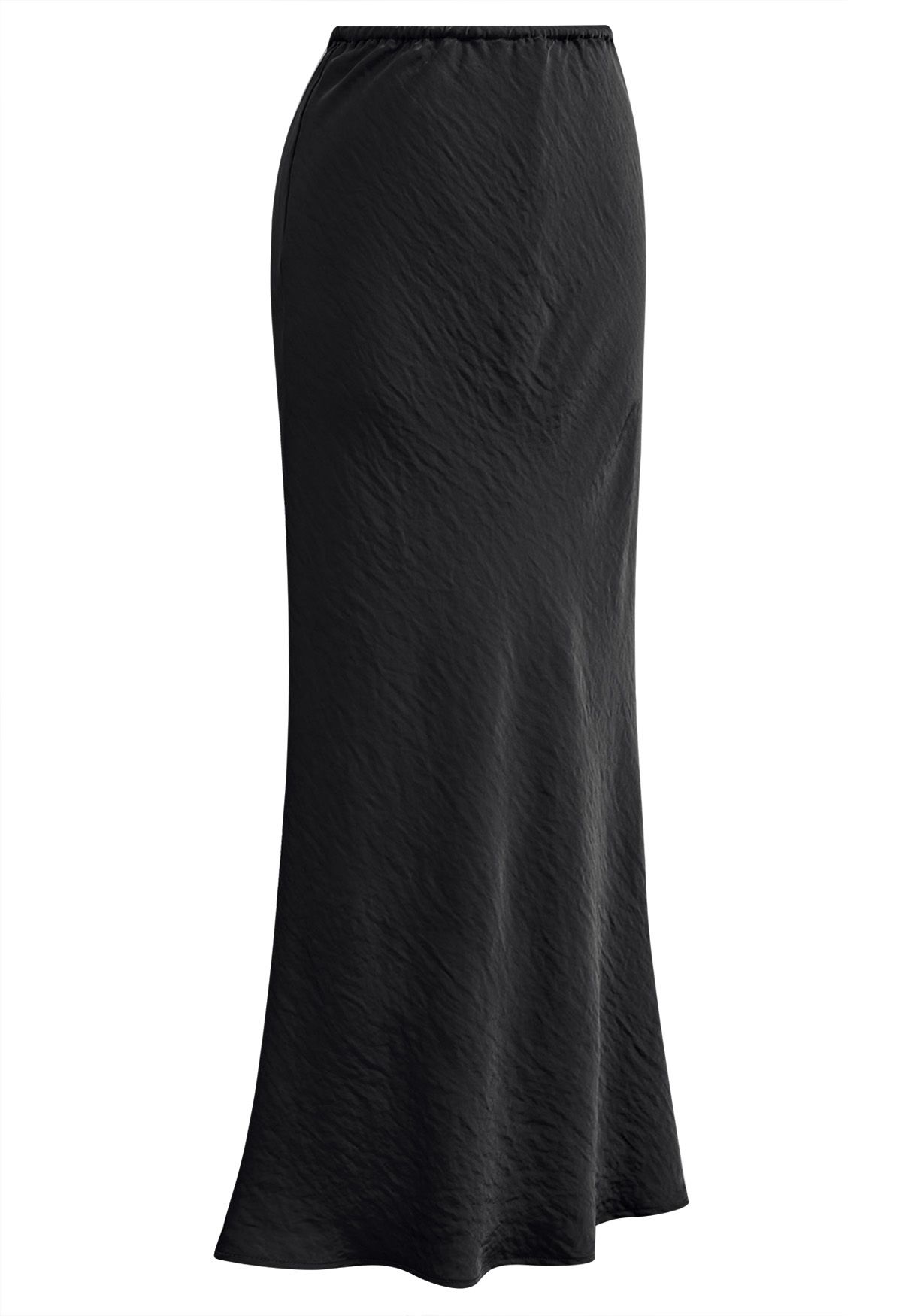 Texture Satin Drawstring Maxi Skirt in Black