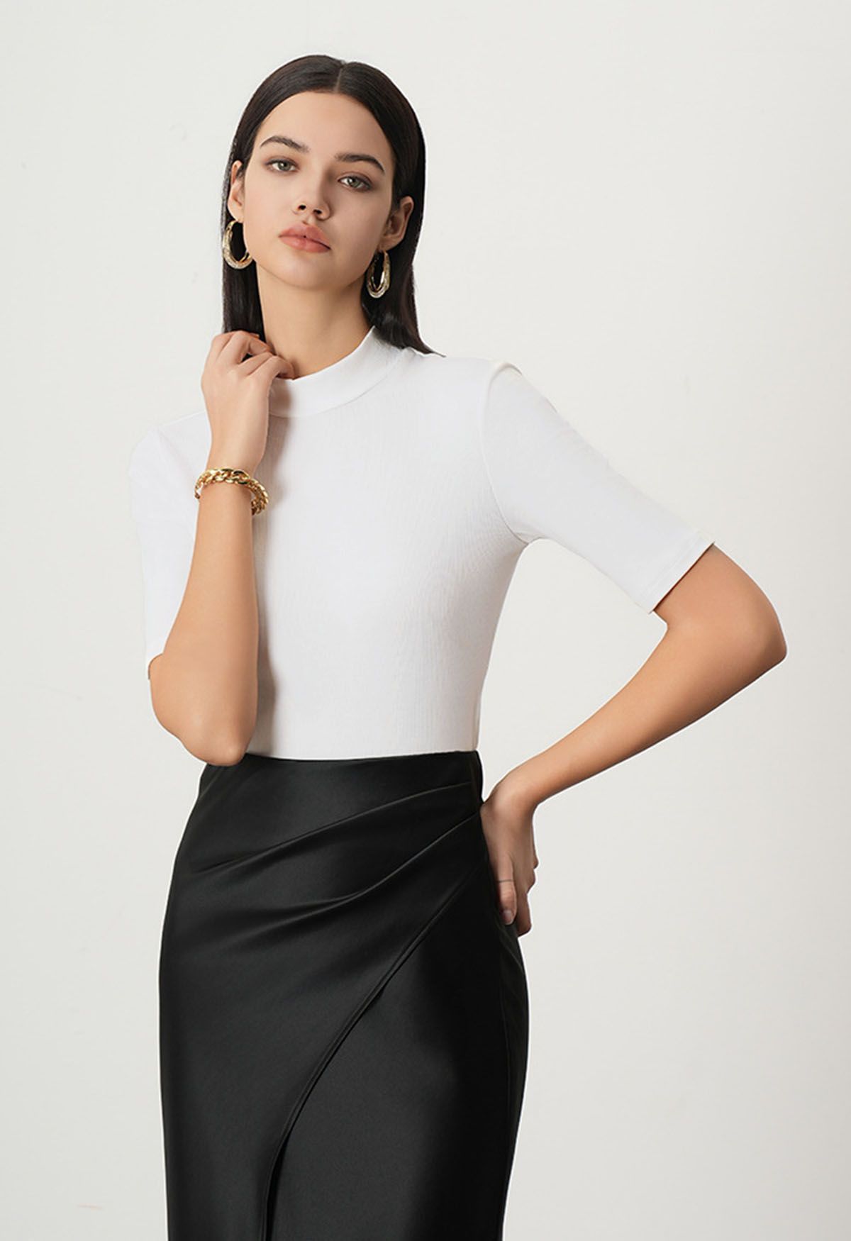 Sophisticated Elbow Sleeve Top in White