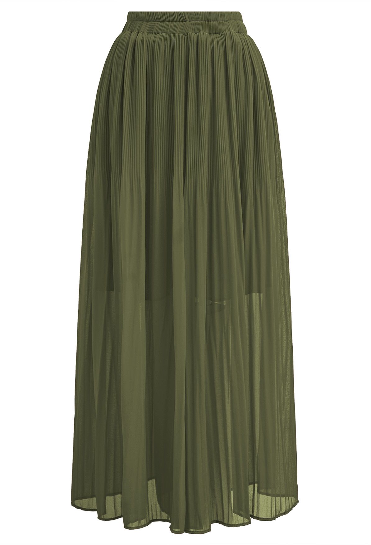 Plisse Bell Sleeves Chiffon Top and Pants Set in Army Green