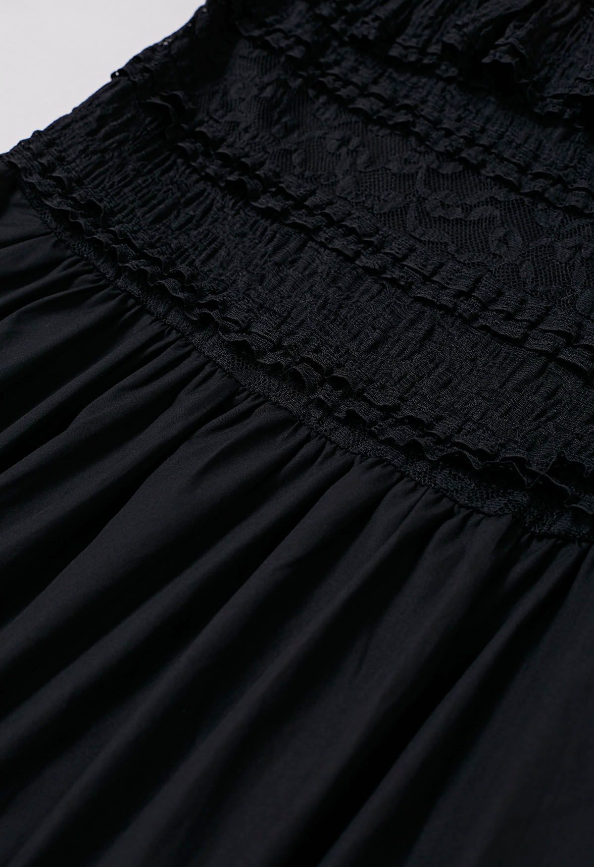 Tiered Lace Off-Shoulder Spliced Dress in Black