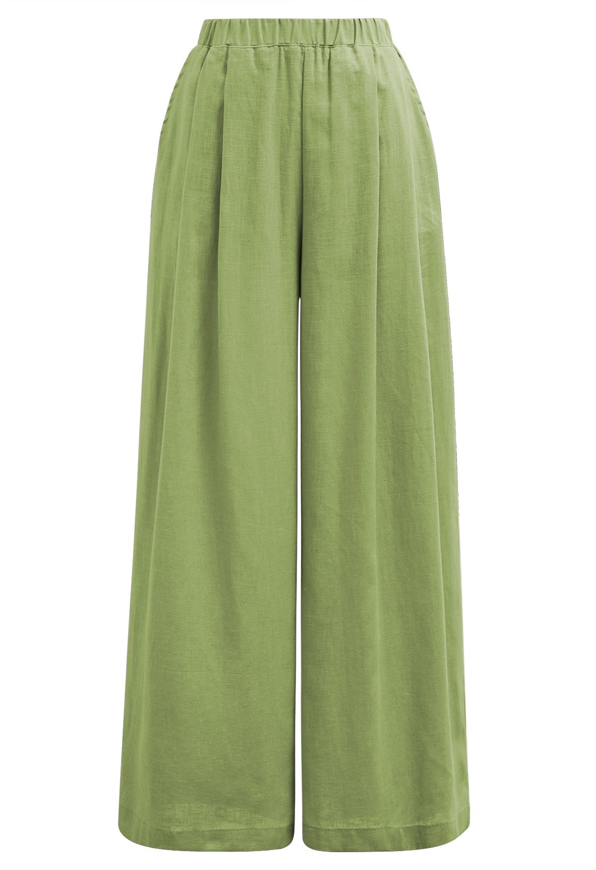 Side Pocket Wide-Leg Linen-Blend Pants in Green