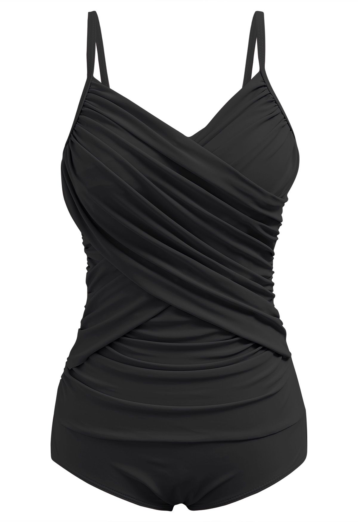 Crisscross Front Ruched One-Piece Swimsuit in Black