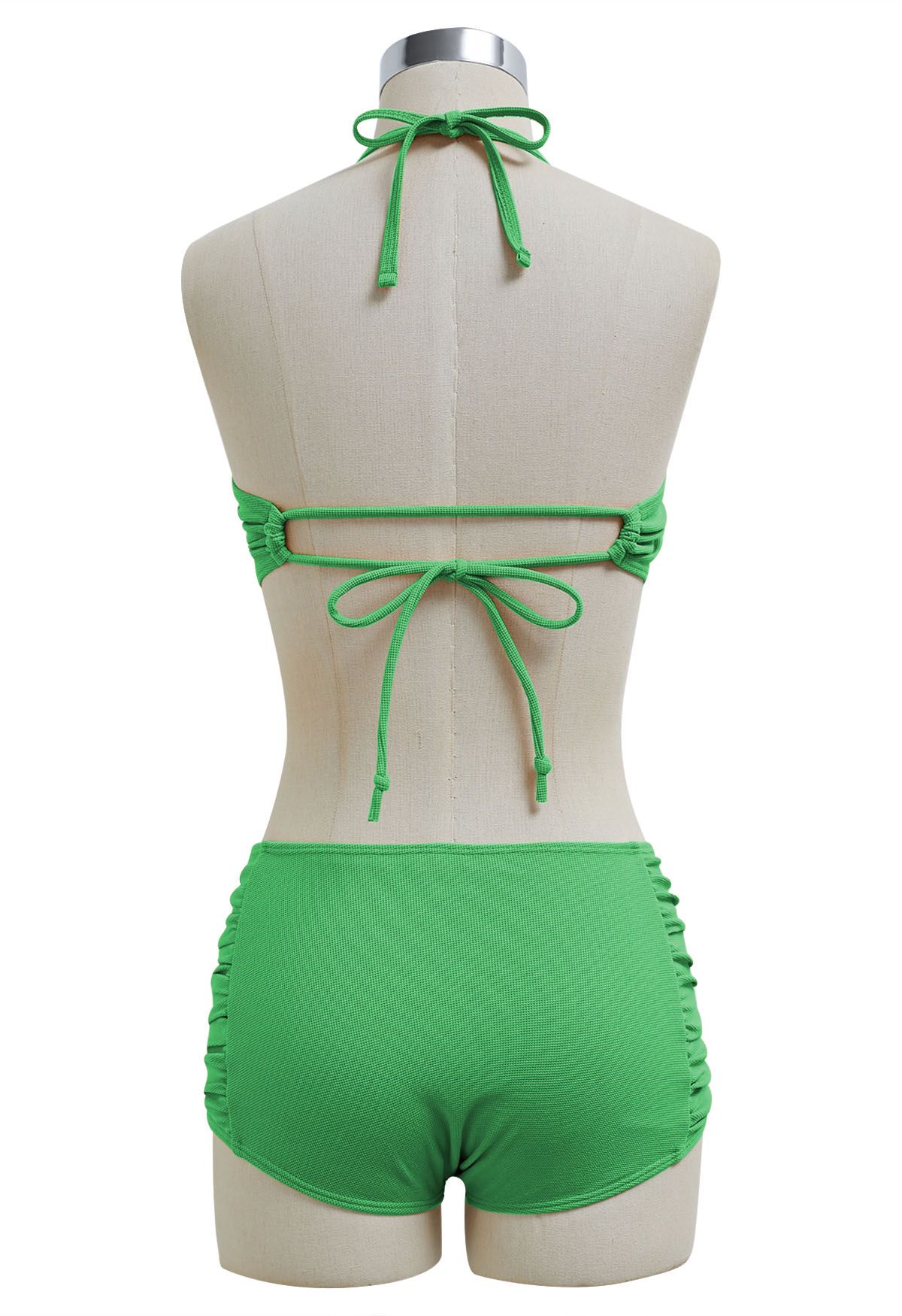 Twisted Detail Side Ruched Halter Bikini Set in Green