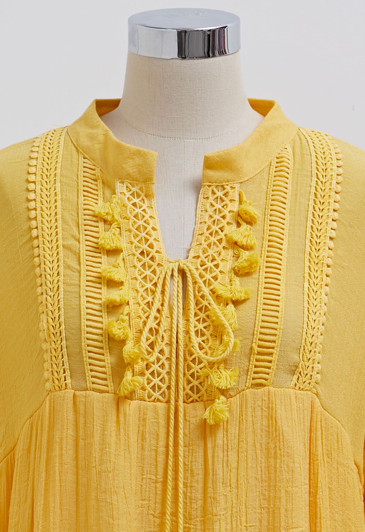 Cutwork Lace Tassel Trim Dolly Dress in Yellow